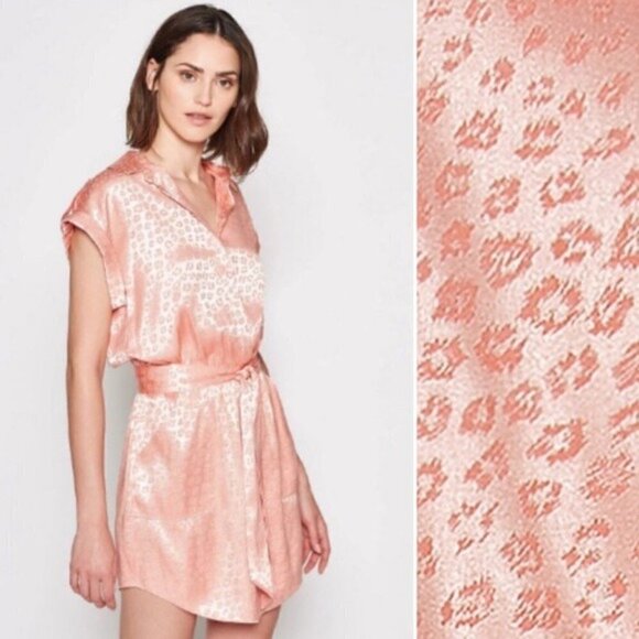 Joie Daran Shirt Mini Dress Island Sunset Pink Leopard Satin Size Small - Picture 3 of 11